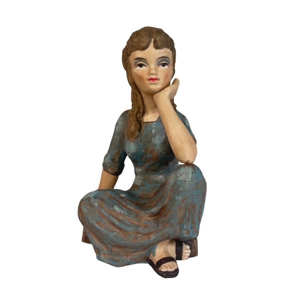 Vintage Norcrest Sitting Girl Figurine Matte Finish 7"